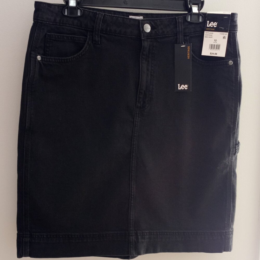 'Lee' Heritage Workwear Black Denim Five pocket Midi Skirt Size 12 NWT